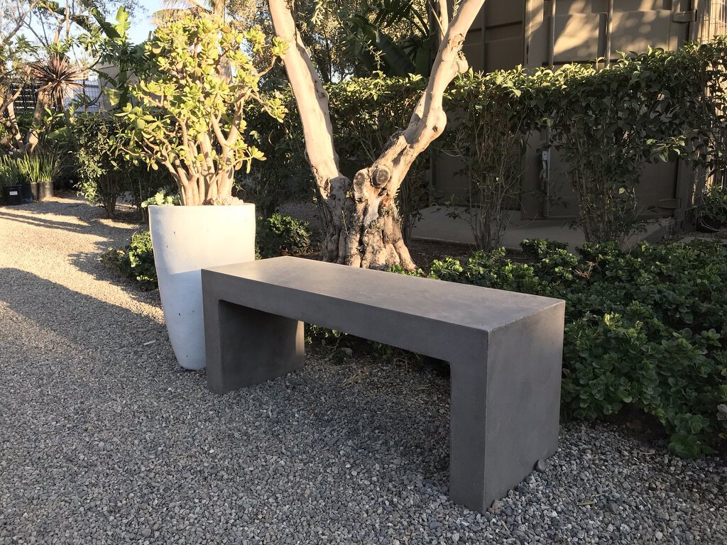 Bench Seat Ficostone concrete outdoor furniture styled garden center display, wholesale Habitudes